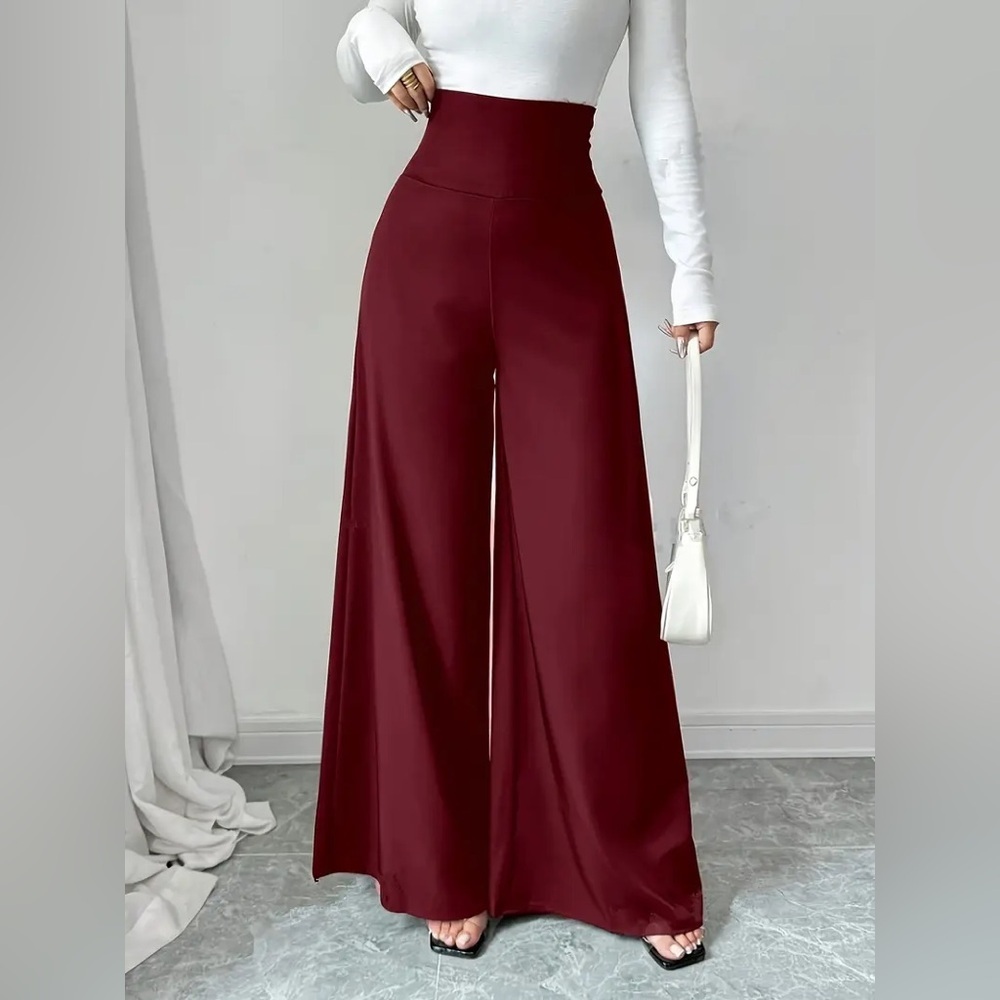 High-Waist Wide Leg Pants in Burgundy - Picture 5 of 5